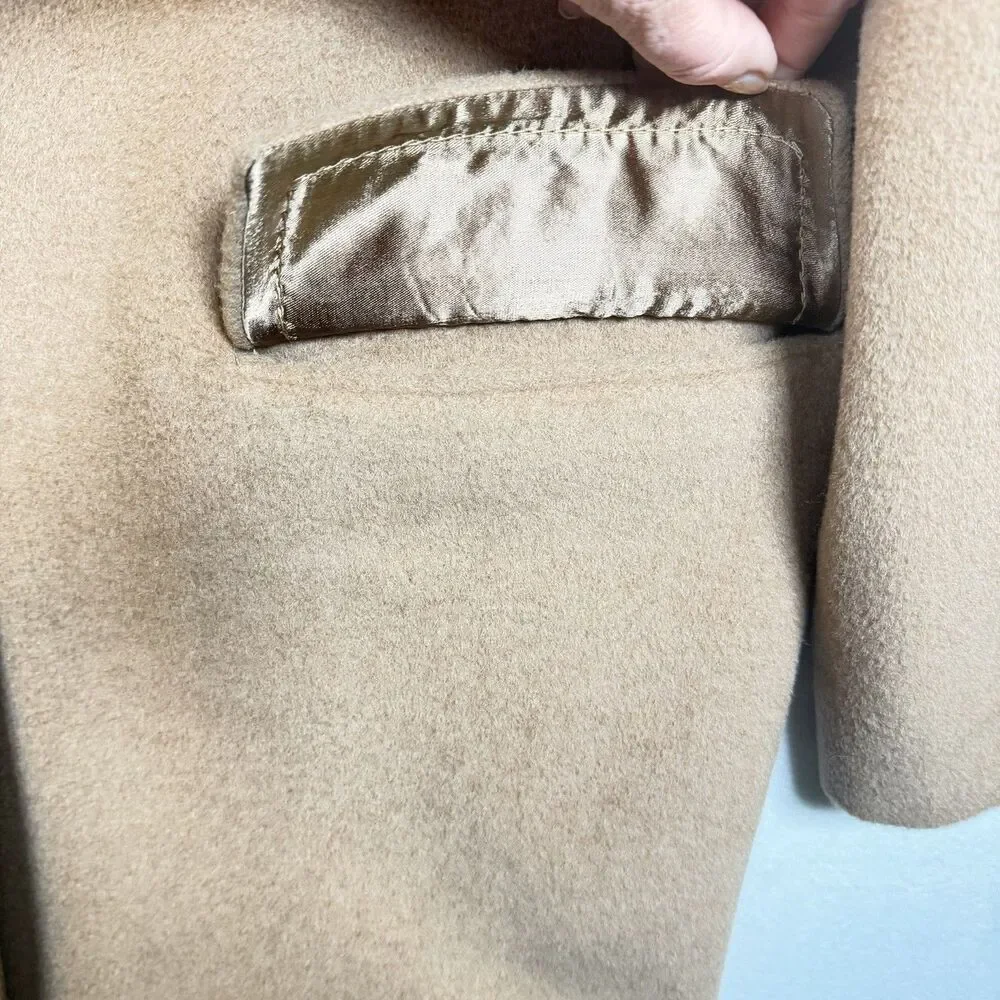 Larry Levine 100% Camel Hair Coat 14P Petite Tan Natural Overcoat Italy Fabric